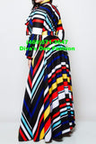 Dorcas 7080209-7 Horizontal Stripe Long Puff Sleeve Dress