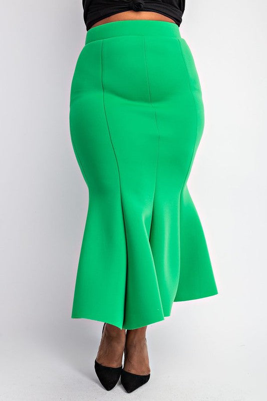Final Sale Plus Size Satin Ruched Skirt in Green  Chic And Curvy