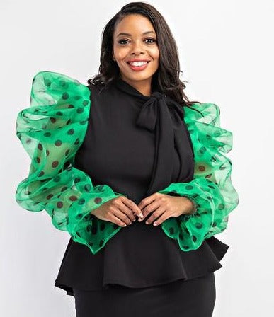 Balloon Organza Sleeve Peplum Top – Diva's Den Fashion, LLC