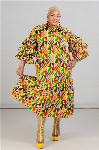 African Print Tiered Sleeve Dress