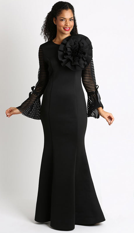 Big Flower Scuba Dress 24 / Black Big Flower Scuba Dress 24 / Black