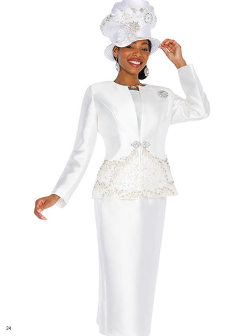 Elite Champagne 5804 white satin skirt suit