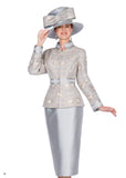 Elite Champagne 5811 silver brocade skirt suit