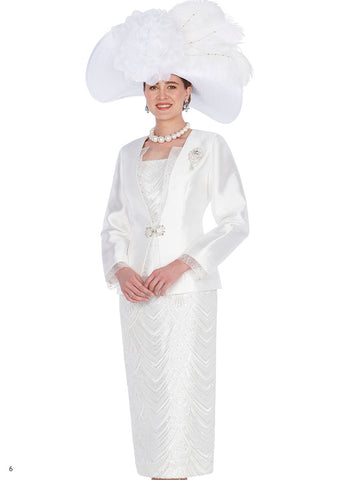 Elite Champagne 5816 white brocade skirt suit