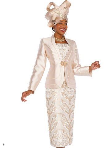 Elite Champagne 5823 cream brocade skirt suit
