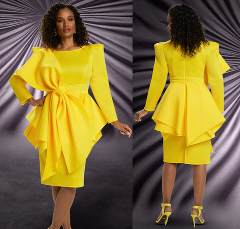 Donna Vinci 11997 yellow big bow scuba dress