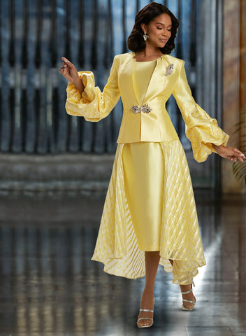 Donna Vinci 12010 yellow cascade skirt suit