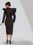 Donna Vinci 12023 ruffle shoulder scuba skirt suit 