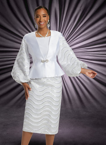 Donna Vinci 5802 Lantern sleeve white skirt suit