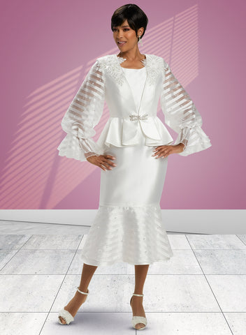 Donna Vinci 5803 white bell sleeve skirt suit