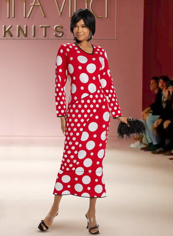 Donna Vinci Knit 13363 red polka dot knit dress