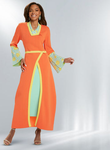 Donna Vinci Knit 13373 orange knit skirt suit