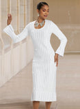 Donna Vinci Knit 13374 white rhinestone embellished knit dress