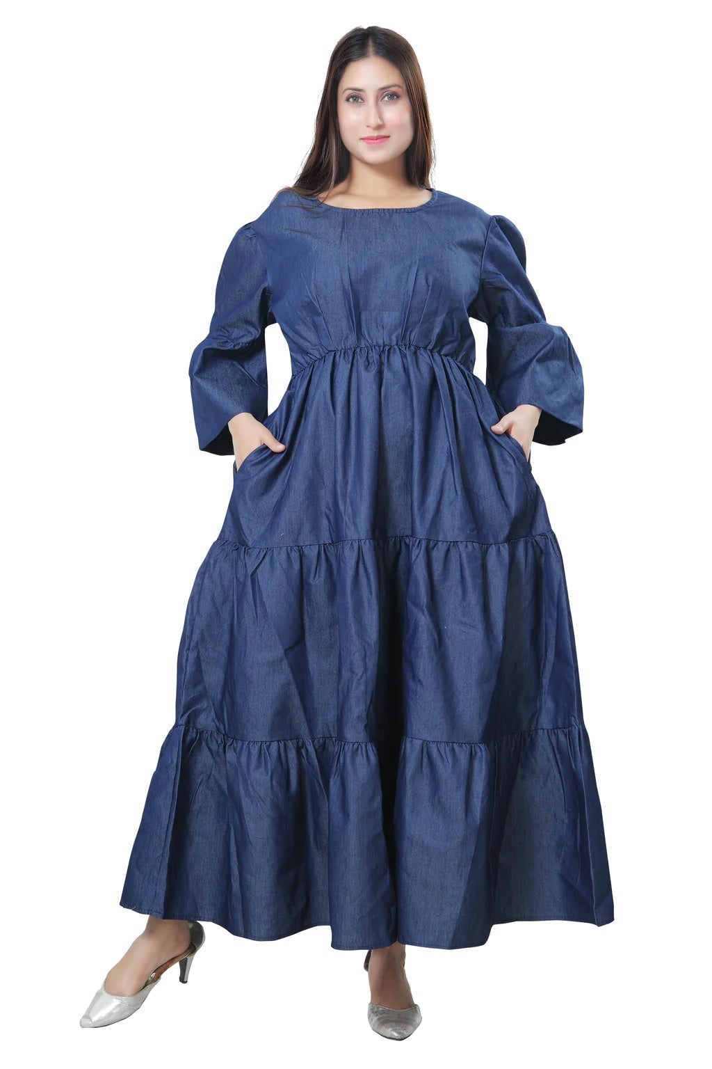 denim tiered maxi dress Denim Tiered Maxi Dress