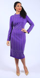 Diana 8703 Pearl embellished purple knit dress