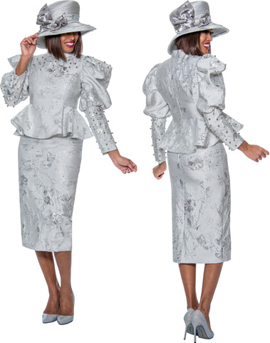 Divine Queen 2092 jacquard peplum skirt suit