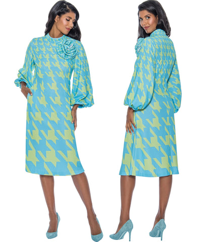 Dresses by Nubiano 811 lantern sleeve houndstooth dress