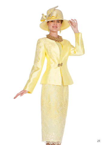 Elite Champagne 5856 yellow lace skirt suit