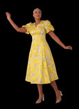 For Her NYC 82186 yellow puff sleeve lace dress