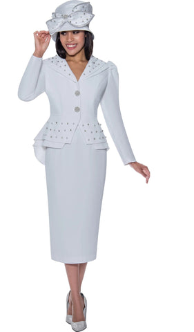 GMI 9522 white high low skirt suit