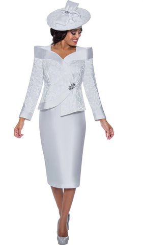 GMI 9592 white jacquard asymmetrical skirt suit