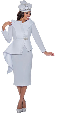 GMI 9652 white asymmetrical scuba skirt suit