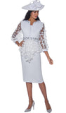 GMI 9673 white Mesh Embellished Scuba Skirt Suit