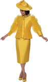 GMI 9713 gold ruffle trim skirt suit