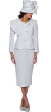 GMI 9782 white ruffle shoulder skirt suit