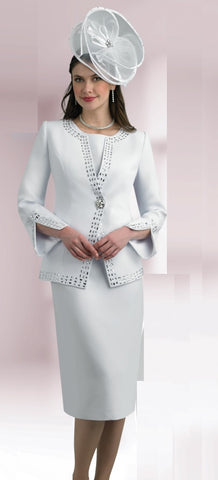 Lily & Taylor 4685 white crepe skirt suit