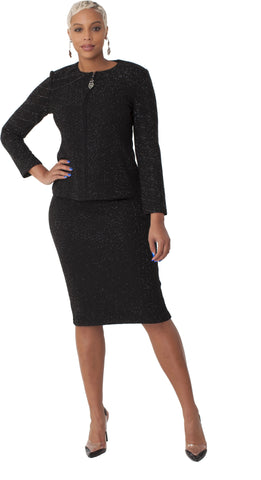 Liorah Knit 7302 black knit skirt suit