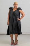Rosette Shoulder Pleated A-line Dress