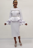 Serafina 4212 White scuba skirt suit