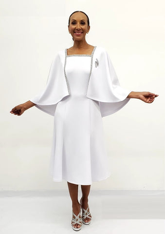 Serafina 6417 white caplet dress