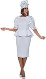 Stellar Looks 1592 white beaded scuba skirt suit