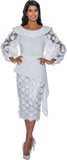 Stellar Looks 1642 white mesh sleeve scuba skirt suit