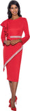 Stellar Looks 1662 red ruffle shoulder scuba skirt suit