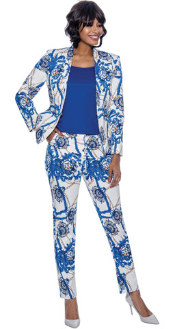 Terramina 7898 royal blue scarf print pant suit
