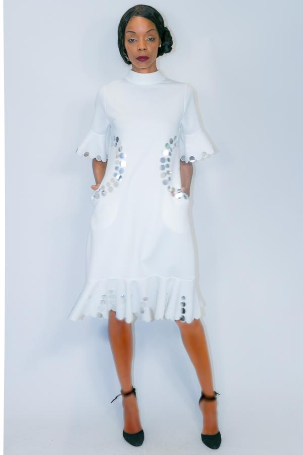 Mandarin Collar Scuba Dress S / White