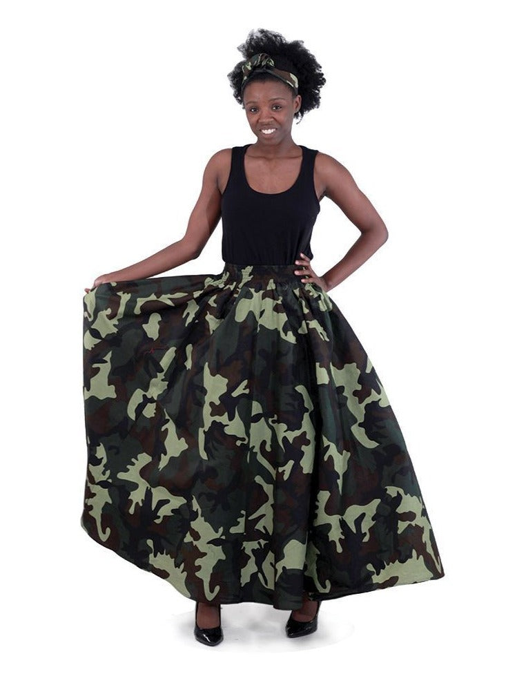 Camo Print Maxi Skirt Green / One Size Camo Print Maxi Skirt Green / One Size