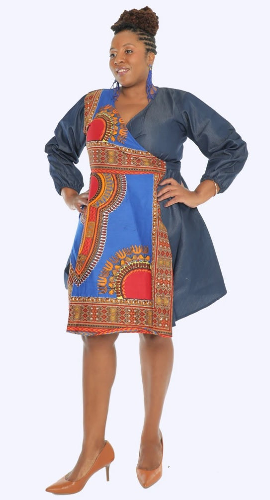 Dashiki Print Wrap Denim Dress – Diva's Den Fashion, LLC
