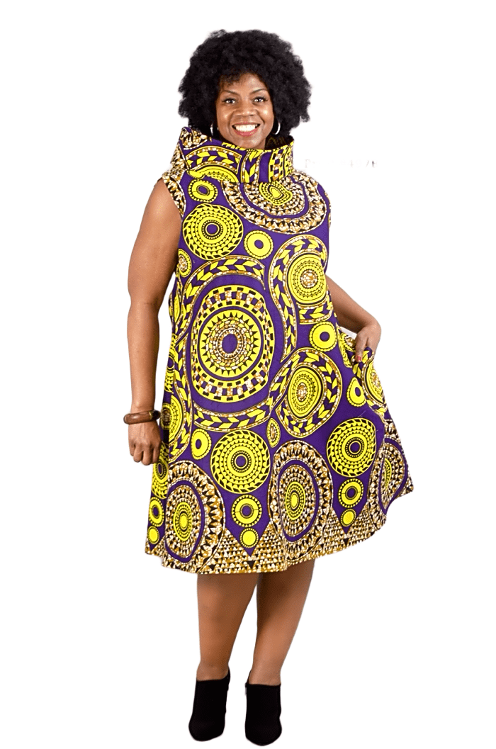 Cowl Neck African Print Dress Purple/Gold / One Size Cowl Neck African Print Dress Purple/Gold / One Size