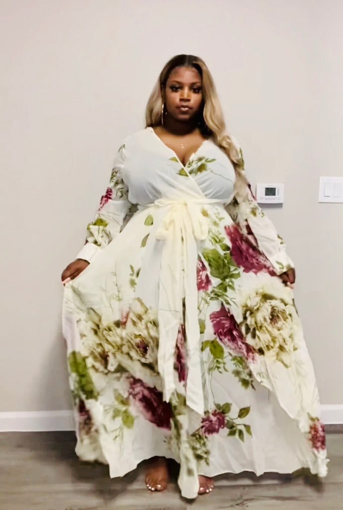 plus size sheer maxi dress Womens Plus Size Ivory Floral Maxi Dress 2X Sheer Sleeves Lined Tall