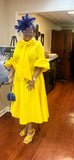 Solid Bow Tie Midi Yellow Dress