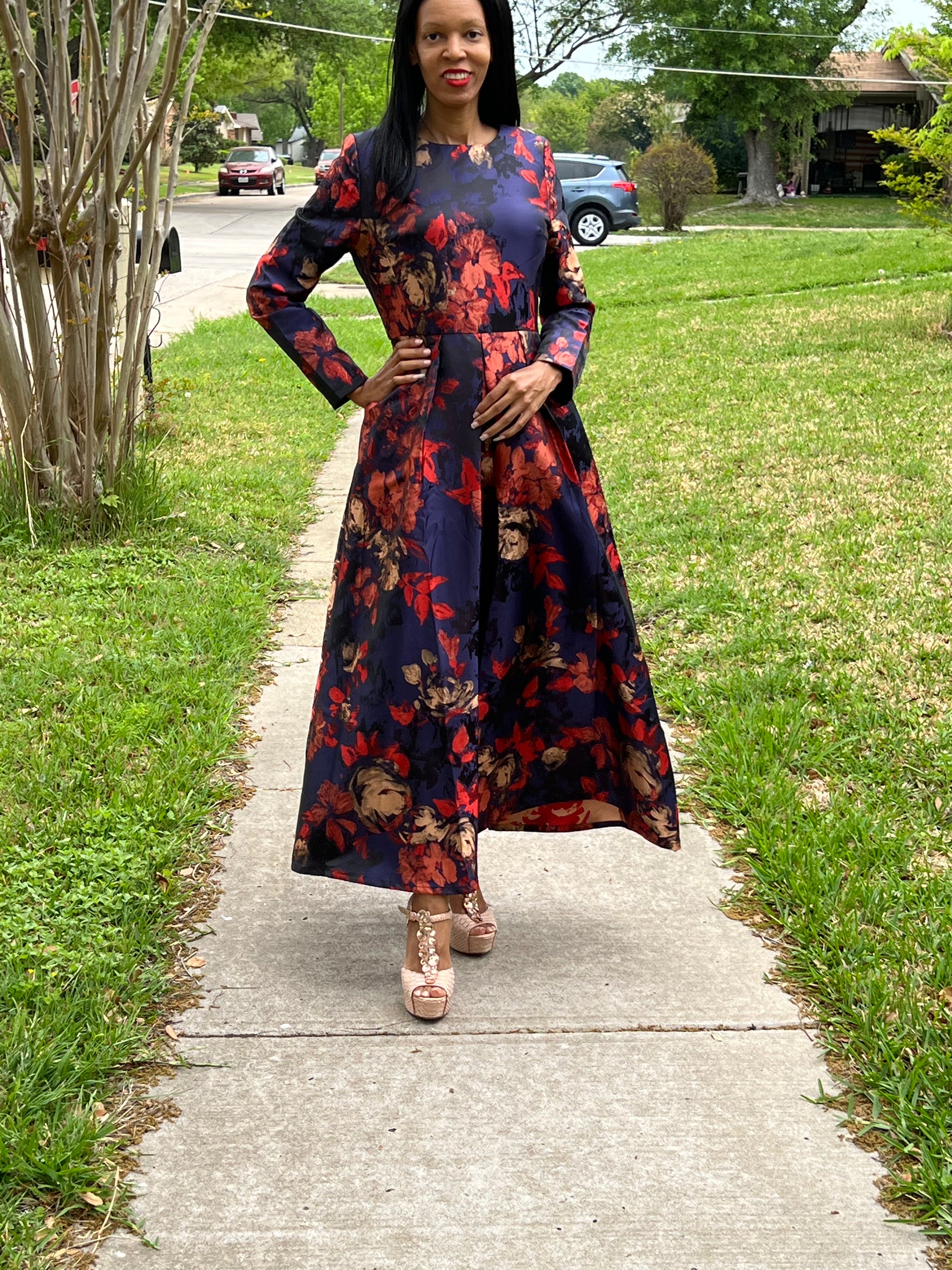 chinese dress ladies Long Strapless Floral Jacquard Maxi Dress – The Dress Outlet main image 0