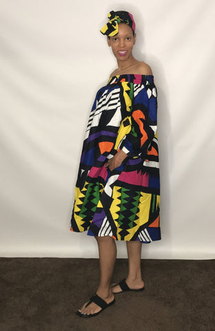 african print off the shoulder dress African Print Off Shoulder Dress Green Multi / One Size