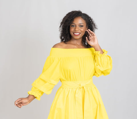yellow tiered smock top