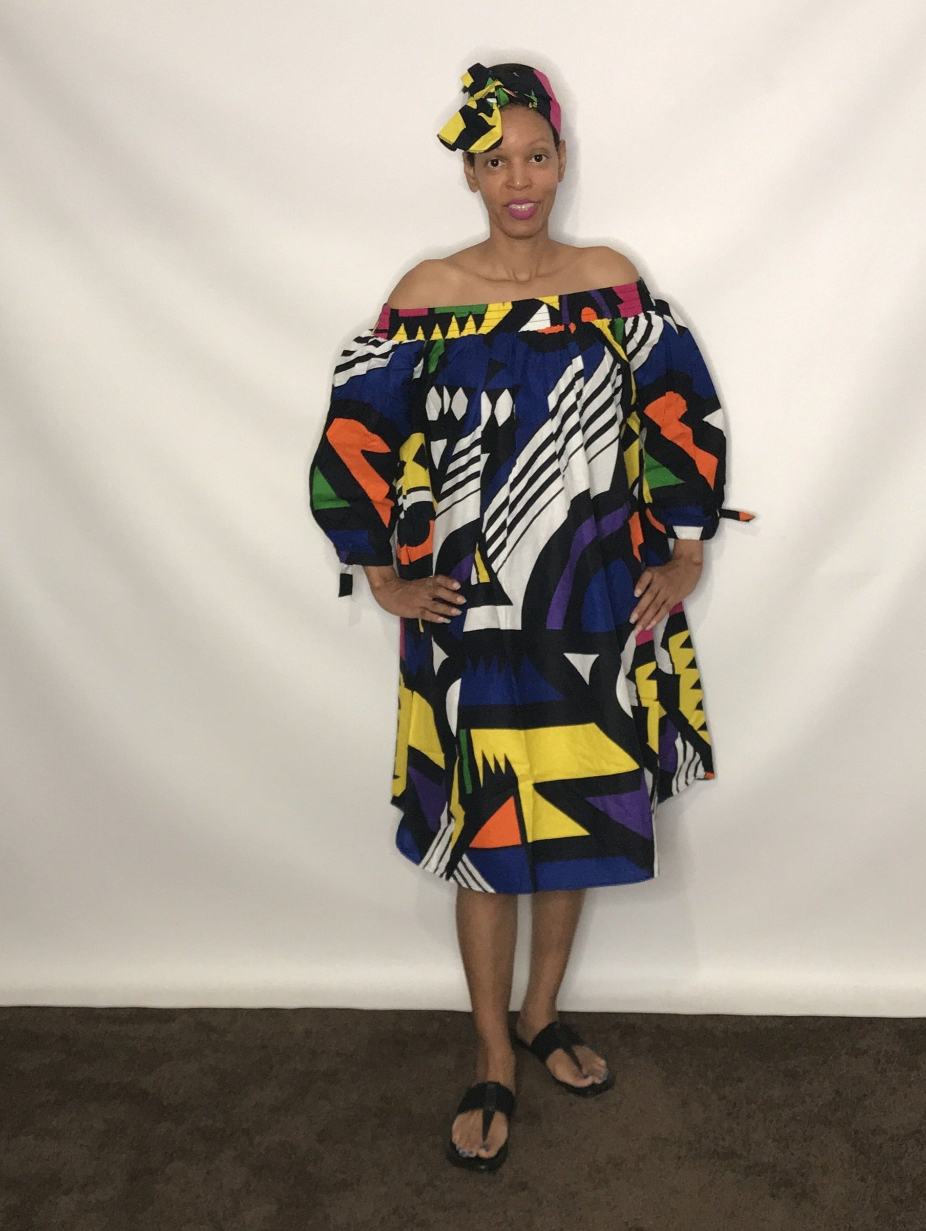 African Print Off Shoulder Dress