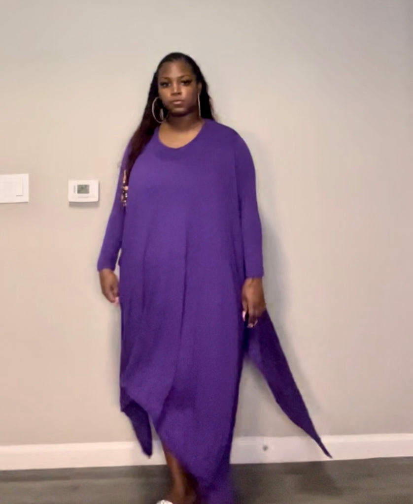 oversize tunic dress Khaki Cotton Oversized Tunic Dress: Long Sleeve Jersey Knit