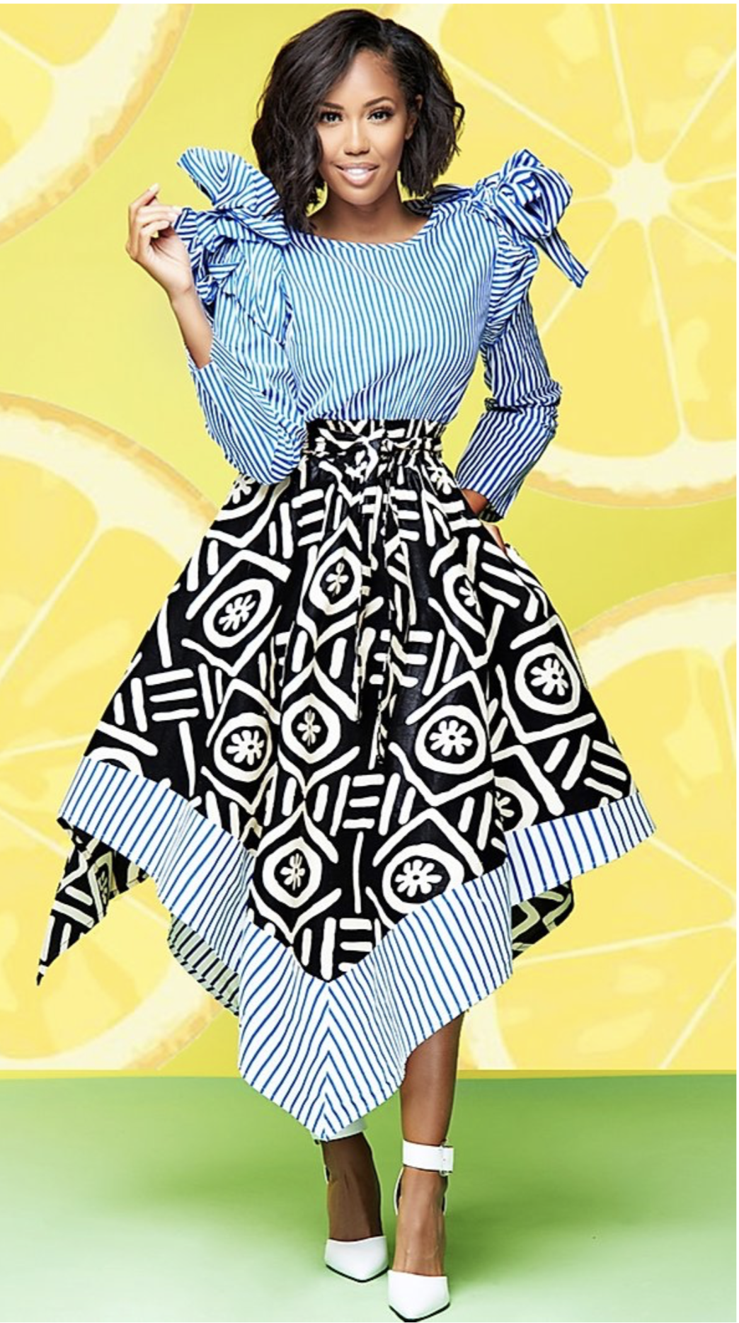 Asymmetrical Stripe Dashiki Maxi Skirt Tribal Print / One Size